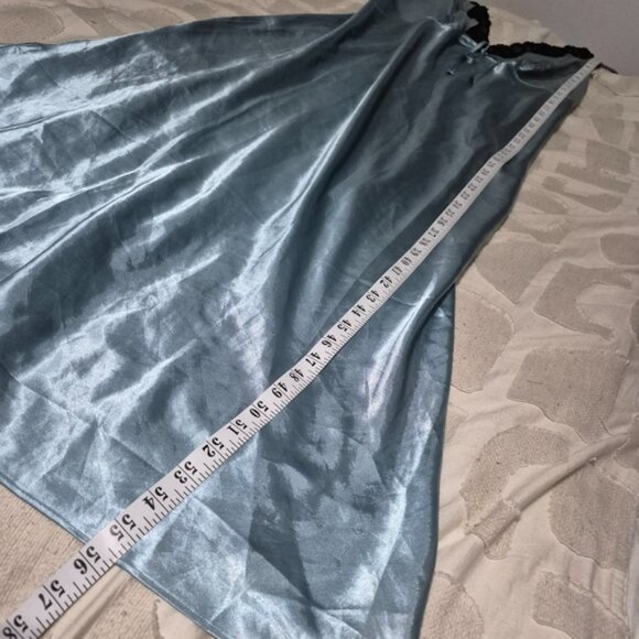Addition Elle Teal Satin And Lace Maxi Slip Dress Size 1X - Picture 14 of 14